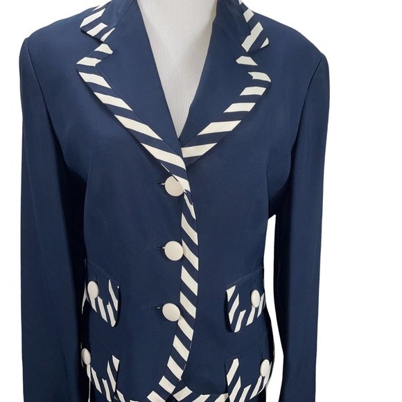 Moschino Couture Vintage Striped Trim Blue Jacket Skirt Suit IT42 Vintage - Picture 5 of 11